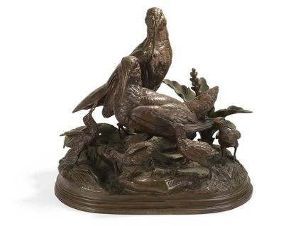 ALFRED DUBUCAND (1821-1894) 
Groupe de bécasses
Sculpture en bronze à patine brune....