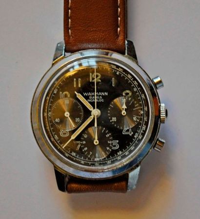 null WAKMANN. Montre chrono 3 compteurs, en acier