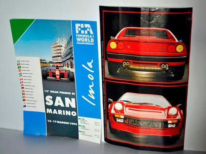 null Lot de 2 affiches: Ferrari 308 Quattrovalvole (53x32cm) et Grand Prix de F1...