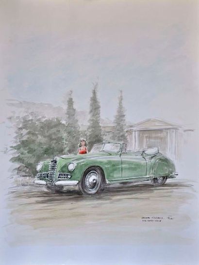 null François CHEVALIER. Alfa Romeo 2500. Aquarelle, signé en bas à droite. 65x5...
