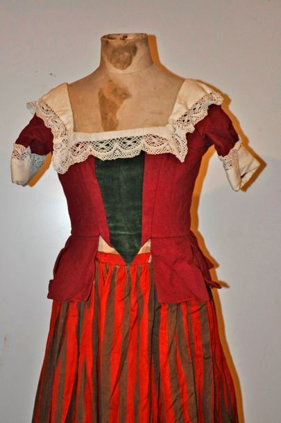 null Ensemble jupe rayures et corset, servante style fin XVIII°