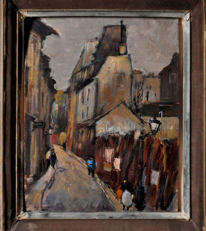 null André VILLARET (1921- ). Montmartre. Huile sur carton, signé en bas à gauche,...