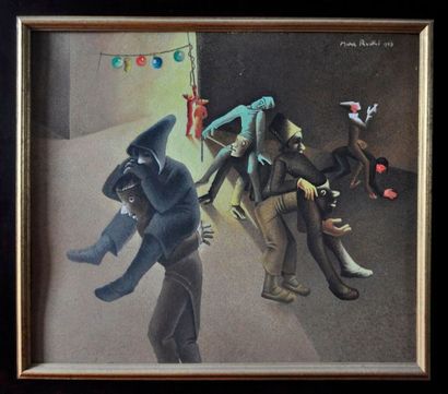 null Mara RUCKI (1920) Carnaval. Huile sur carton, signé en haut à droite et datée...