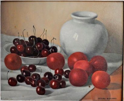 null Jacques BLANCHARD (1912-1992) Nature morte aux fruits. Huiles sur isorel signées,...