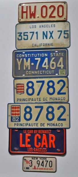 null Lot de 7 plaques d'immatriculation en métal (1 en plastique) Monaco, Los An...