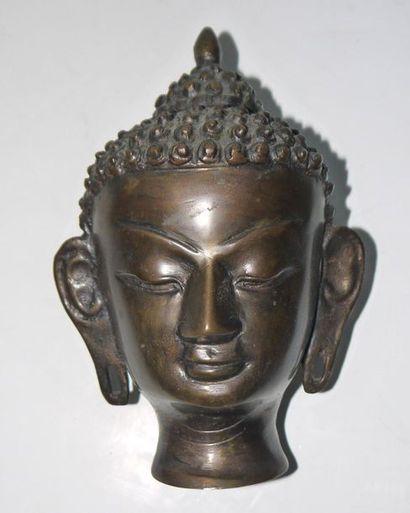 Bronze Buddha head - Antique work - H: 15...