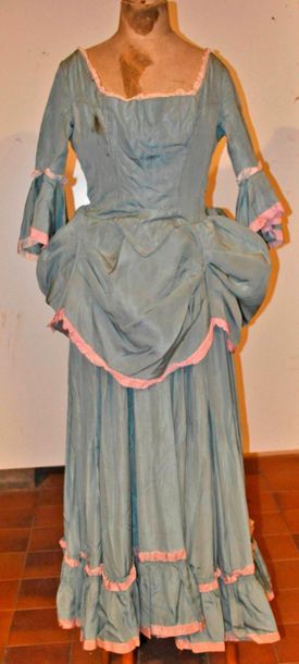 null Dress style late 18th century, blue color with pink border + Dress style 1830...
