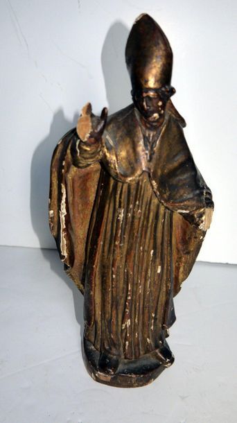 null Gilded wooden bishop - antique work (one hand missing and the other hand damaged)...