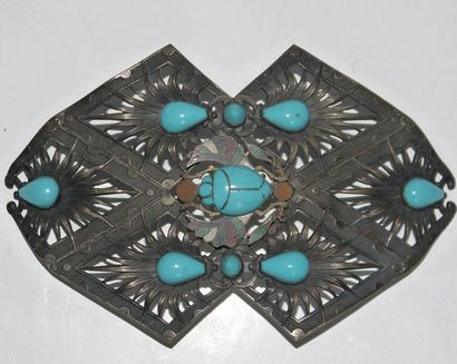 Belt buckle metal and turquoise representing...