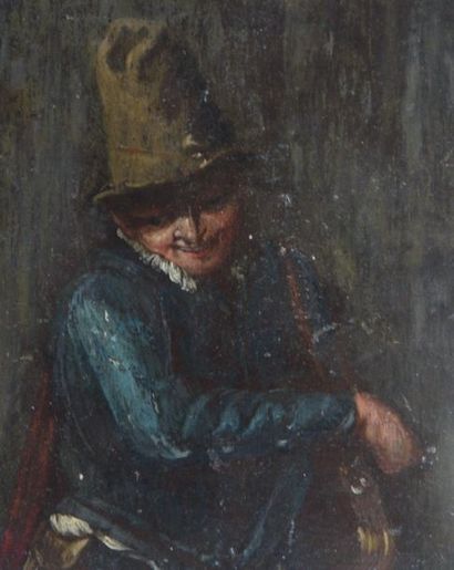 null Oil on panel, character with hat or peddler, in the taste of David Teniers -...