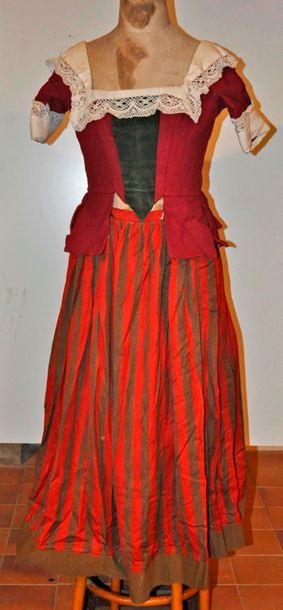 null Ensemble jupe rayures et corset, servante style fin XVIII°