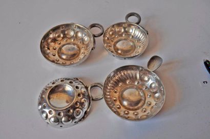  4 silver plated metal tastevins snake handle or pusher
