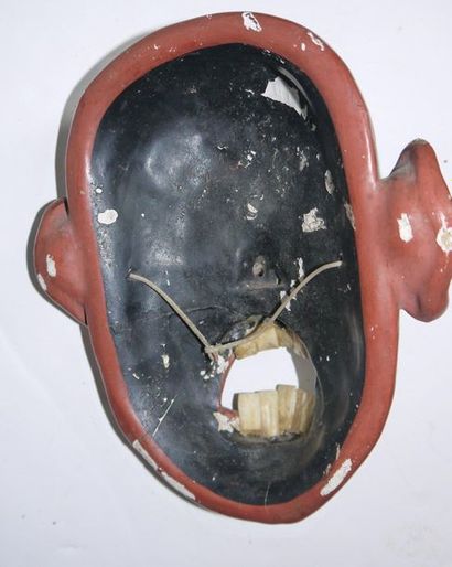 null EDO theatre mask, core in lacquered wood, eyes in glass and teeth in ivory (visible...