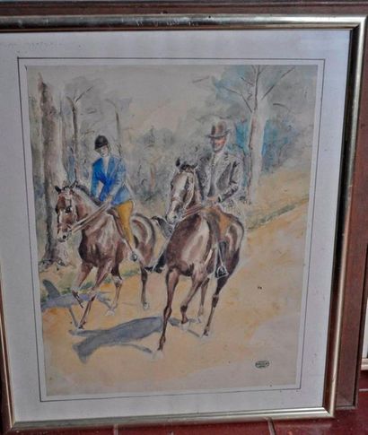Marcelle MAUGUIN. The horsemen. Watercolor,...