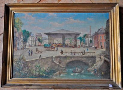 null A. BARBY. Scène de marché. Huile sur toile signée en bas et datée 1905. 38x...