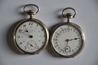 null Lot de 6 montres: 2 montres chronomètre Alpes, vers 1900, en argent + Montre...