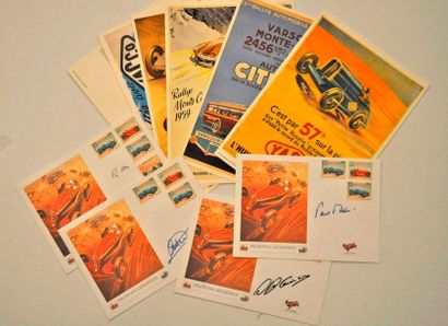 null Lot de 4 enveloppes timbrées "GP de Monaco 1967" illustrées par Géo HAM + autographes...