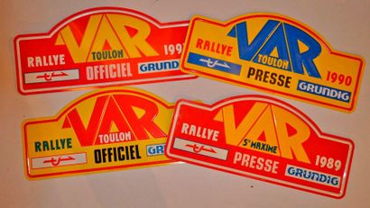 null Rallye du Var. Lot de 4 plaques de rallye en tôle: 1989, 1990, 1991 et 1992