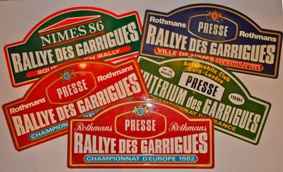 null Rallye des Garrigues. Lot de 5 plaques de rallye en tôle: 1981, 1982, 1983,...