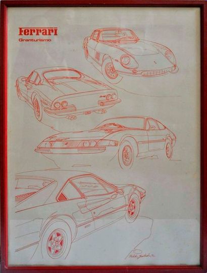 YOSHIDA. Ferrari GT, Affiche signé en bas...