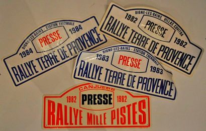 null Lot de 4 plaques de rallye: Rallye Terre de Provence 1982, 1983 et 1984 (autocollants)...