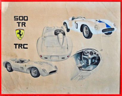 null J. BRAUER. Ferrari 500 TRC, aquarelle signée à droite (38x49cm)