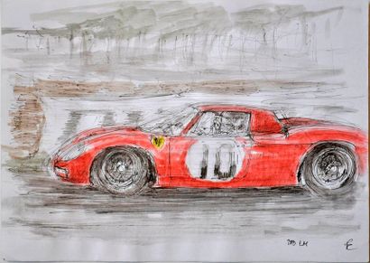 null François CHEVALIER. Ferrari 250 LM. Watercolor, signed lower right. 21x30cm