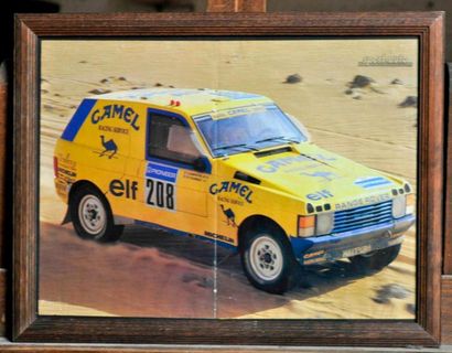 null Range Rover Camel N° 208, Paris Dakar, Tambay. Framed poster. 30x40cm