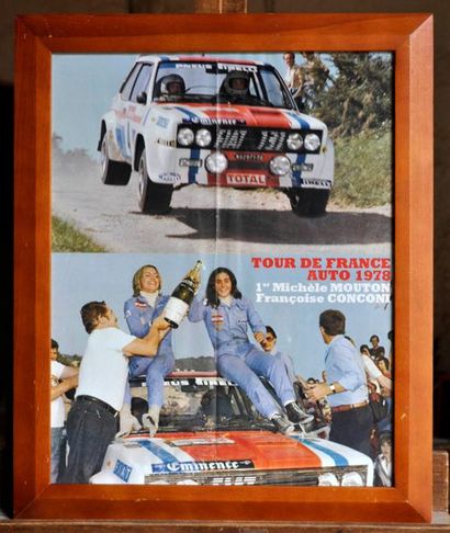 null Fiat 131 Abarth, 1st. Tour de France Auto 1978, M. Mouton. Framed poster.