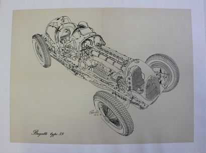 null Bugatti type 59, burst, Jarrand 1972. Canvas poster. 55x41cm