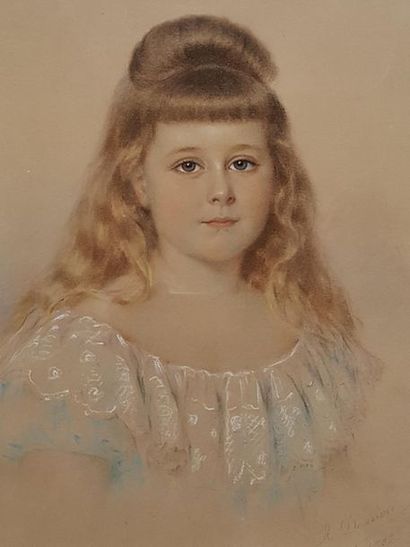 null René Louis DAMON 1854 - 1937. Portrait de jeune fille. Pastel 38 cm x 30 cm,...