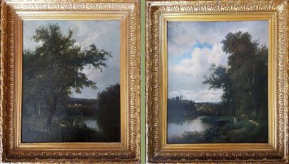 null Aimé PERRET 1847-1927. Country scenes. Pair of oils on canvas 65 cm x 54 cm....