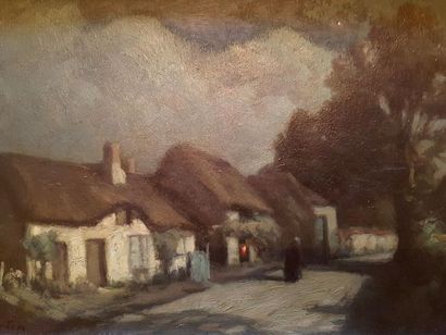 null Maurice GRUN 1869 - 1947. Village Breton. Huile sur bois. Signé en bas à gauche....