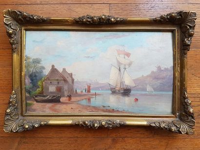 null Louis MENNET 1829-1875. Marine huile sur panneau de bois 17 cm x 29 cm