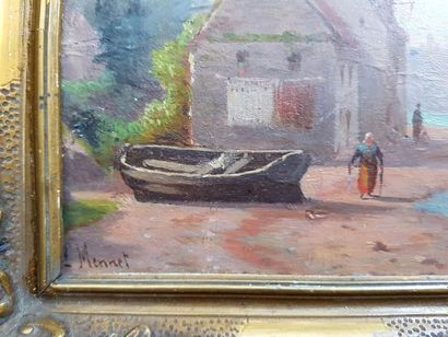 null Louis MENNET 1829-1875. Marine huile sur panneau de bois 17 cm x 29 cm