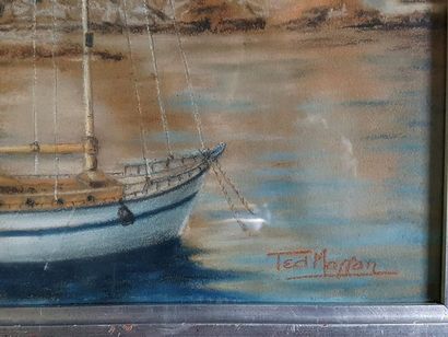null Ted MASSON. La Ponche à St Tropez. Pastel vers 1930 / 1940. 49 cm x 71 cm