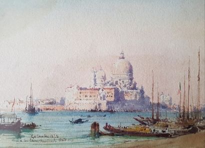 null Gabriele CARELLI 1820 - 1900 aquarelle sur papier représentant le grand canal...