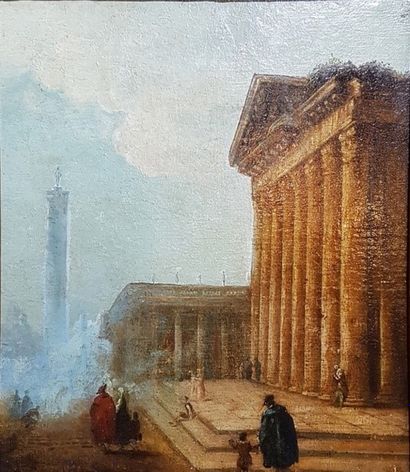 null Ecole Italienne du XVIIIe siècle. Devant le temple. Huile sur toile 55 x 46...
