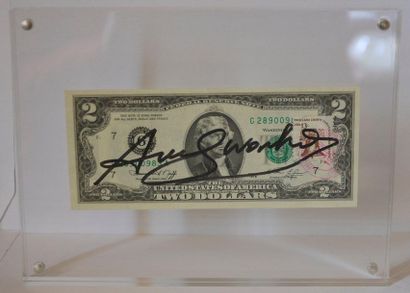 null Billet de banque de 2 dollars N° 983A, signé d'Andy WARHOL, monté dans un cadre...