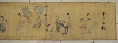 null Grand rouleau de peinture sur soie. Chine XIXème siècle / Cao Xueqin / Epoque...