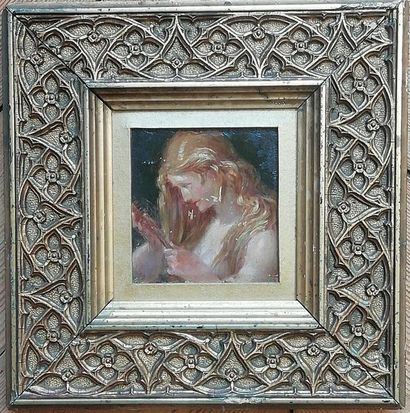 null French school of the early 1900s. Young woman with a mirror. Oil on unsigned...