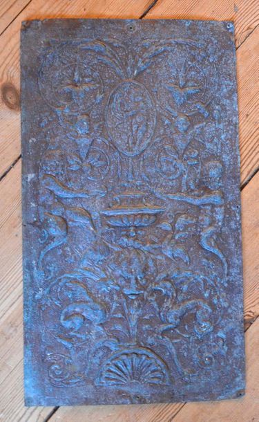 null Metal printing plate for decoration of masks, fauns, animals à la Berain. XIX°....