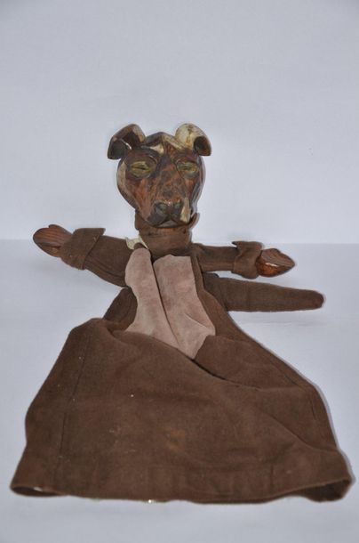 null Puppet. The dog, made of wood and cloth. Ht. 65cm