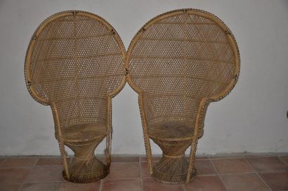 null Paire de fauteuils en osier et rotin "Emmanuelle"