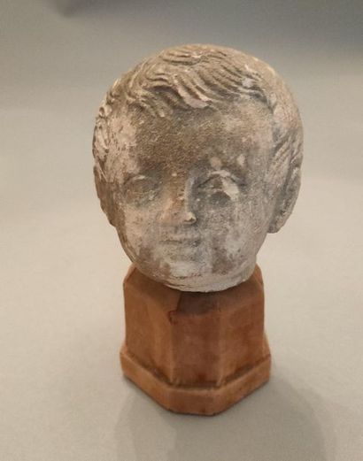null Limestone child's head, collector's label - antique work - Total height: 12...