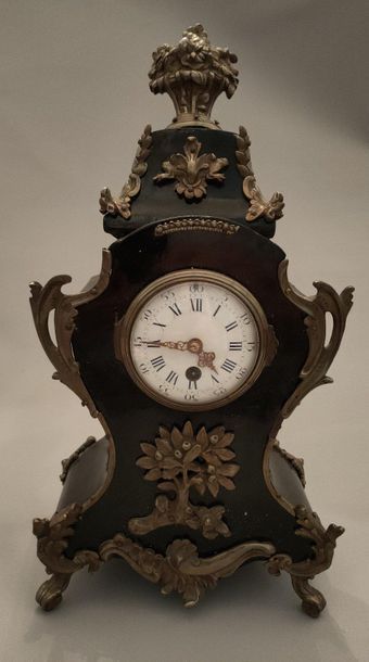null Cartel clock in blackened wood and bronze - antique work - (missing the small...
