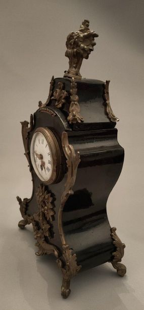 null Cartel clock in blackened wood and bronze - antique work - (missing the small...