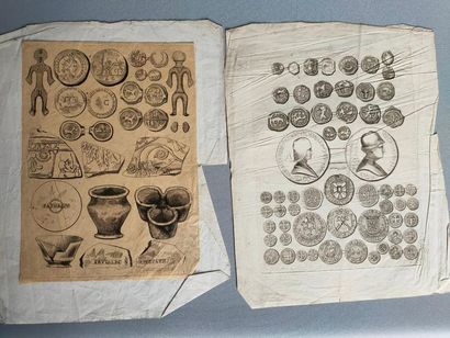 null Two antique engravings - coins and antique objects - 27x21 cm