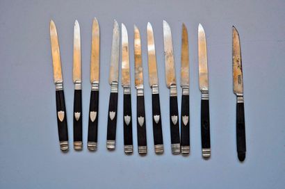 null 10 ebony and silver knives, early 19th century + 1 (accidents)