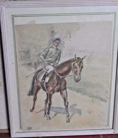 null Marcelle MAUGUIN. Le jockey. Aquarelle, cachet d'atelier, 42x34cm